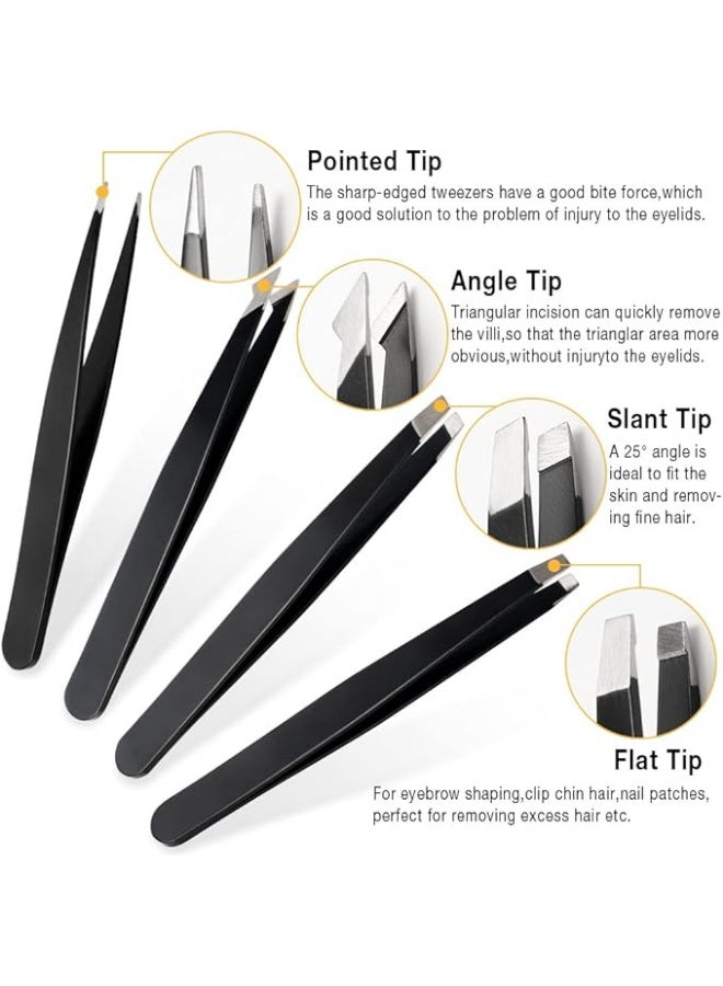 TAYYIB NOOR Tweezers Set - 7 Pcs Eyebrow Tweezers for Women - Tweezers for Women Facial Hair - Precision Tweezer for Ingrown Hair - Facial Hair - for Women and Men - Black - Image 3
