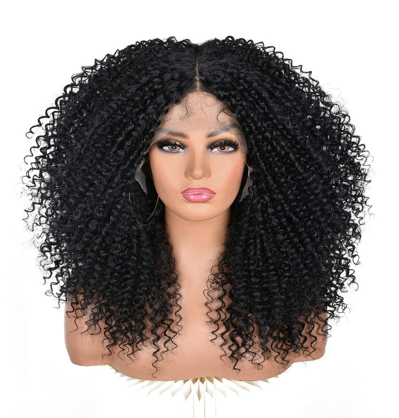 ANNISOUL Black Curly Lace front Wigs for Black WomenLace front Wig Synthetic Hair Pre Plucked Deep Curly Wave 13x4x1 HD Short Glueless Curly Afro Wig 17Inch