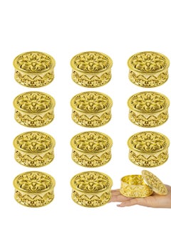 12 Pcs Round Plastic Candy Boxes - Elegant Wedding Favor Jars for Candy Storage, Perfect Gift Boxes for Baby Showers, Birthday Parties, and Special Events in Stylish Gold.