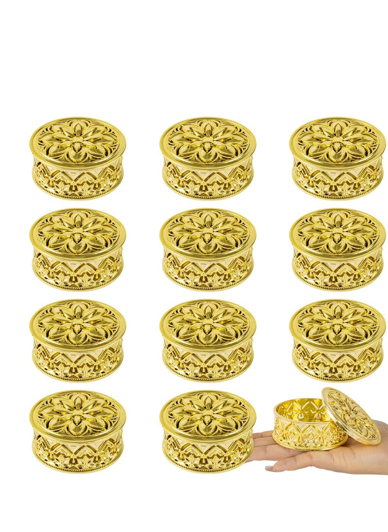 Generic - 12 Pcs Round Plastic Candy Boxes - Elegant Wedding Favor Jars for Candy Storage, Perfect Gift Boxes for Baby Showers, Birthday Parties, and Special Events in Stylish Gold. - Image 1