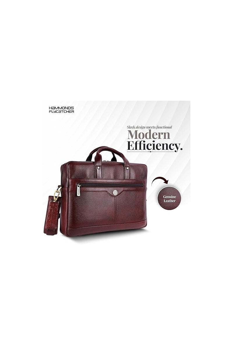 HAMMONDS FLYCATCHER HAMMONDS FLYCATCHER Genuine Leather Office Bag for Men - 15.6 Inch Laptop Bag for Men, Adjustable Strap, Multi Compartments - Ideal for Office, Travel, Daily Use - 1 Year Warranty - Brown - Image 2