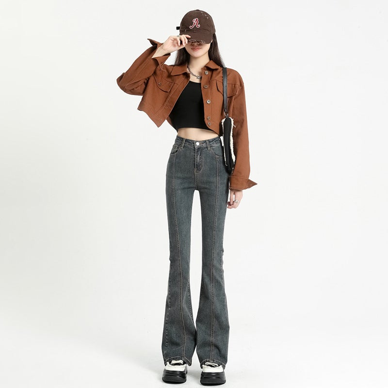 Micro-La Jeans Women'S Autumn Wear 2023 New High Waist Slimming Black Tall Bell Pants For Children - Image 5