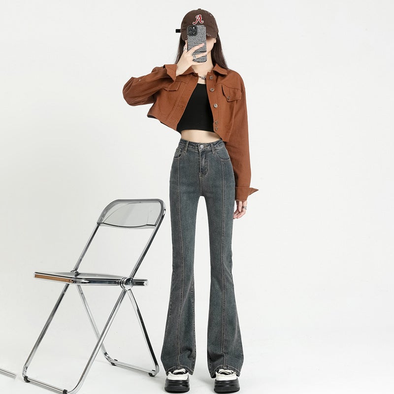 Micro-La Jeans Women'S Autumn Wear 2023 New High Waist Slimming Black Tall Bell Pants For Children - Image 4