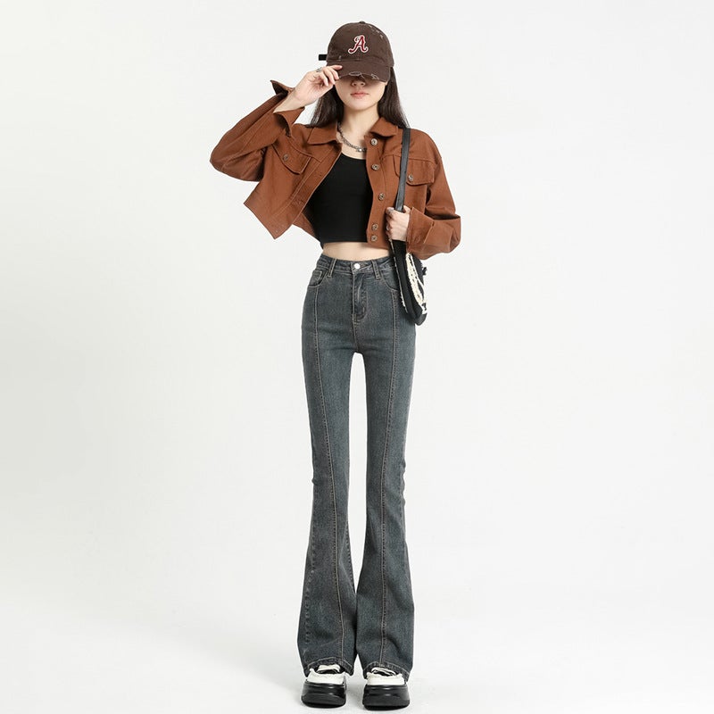 Micro-La Jeans Women'S Autumn Wear 2023 New High Waist Slimming Black Tall Bell Pants For Children - Image 2