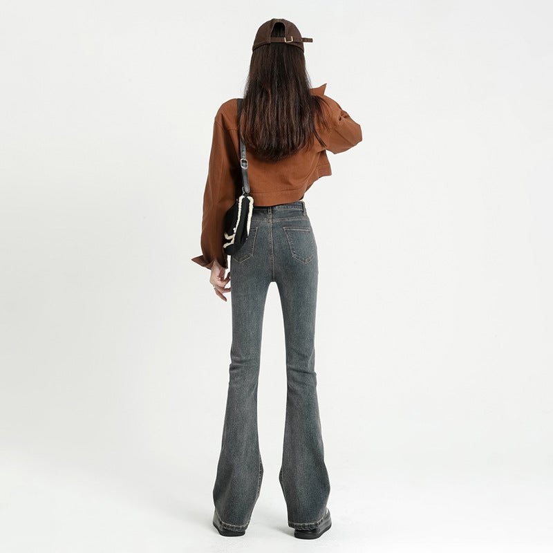 Micro-La Jeans Women'S Autumn Wear 2023 New High Waist Slimming Black Tall Bell Pants For Children - Image 3