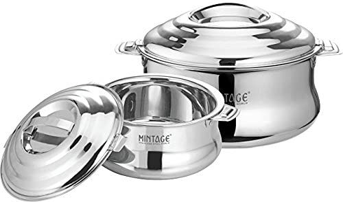 Mintage Casserole with Lid 1500+2200 ML Set of 2 | Casserole for Roti Hot Case | Stainless Steel | Dolphin Hot Case Hot Pot, Food Grade | Rice-Gravy-Curry, Silver Box - Image 4