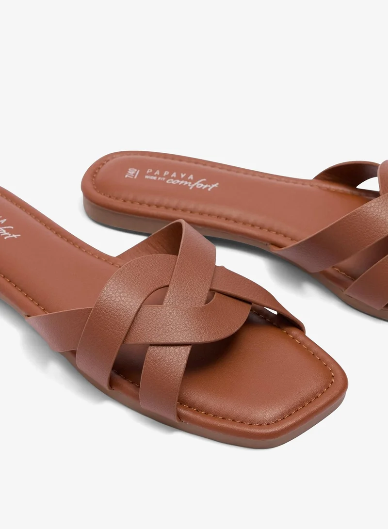 Matalan Tan Wide Fit Weave Strap Mule Sandals