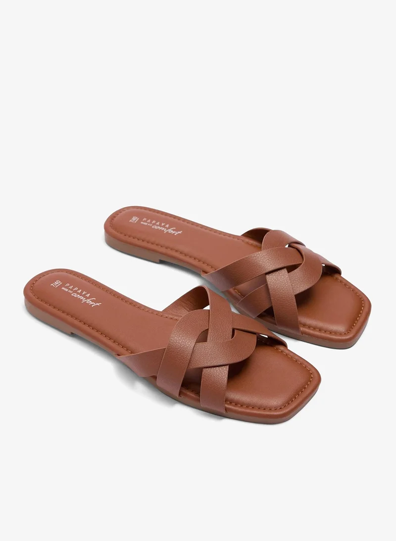 Matalan Tan Wide Fit Weave Strap Mule Sandals