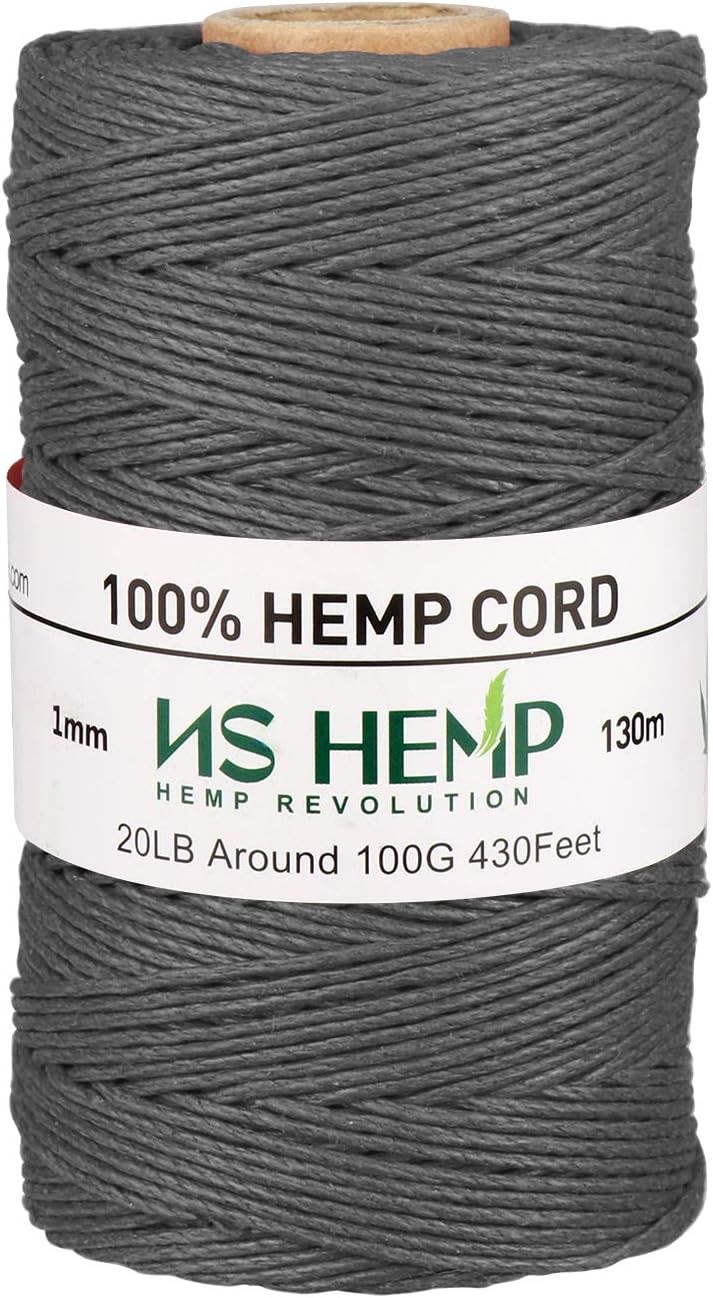 NS HEMP خيط قنب 100% لصنع المجوهرات، خيط قنب للحرف، حبل قنب 430 1 مم 130 متر (020 رمادي داكن) - Image 1