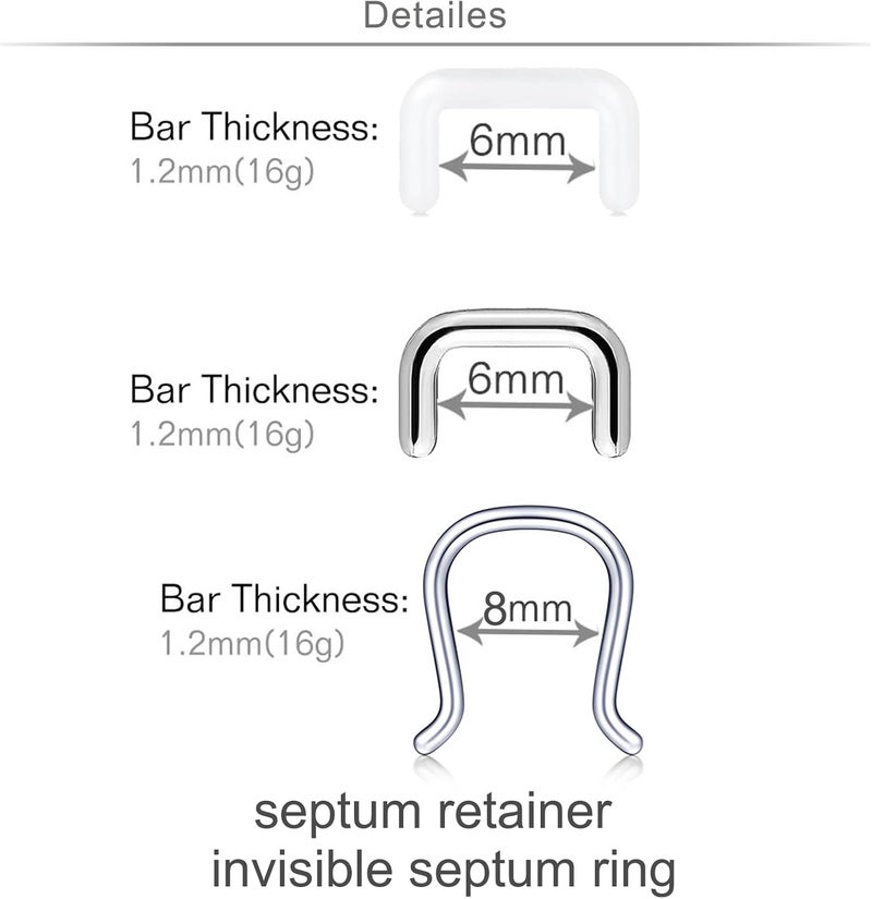 MODRSA Mix Set Clear Piercing Retainers Septum Retainer Nose Studs Flexible Lip Ear Nose Tongue Rings Nipplering Cartilage Rook Daith Earrings Horseshoe Plastic Industrial Piercing Retainer for Work - Image 2
