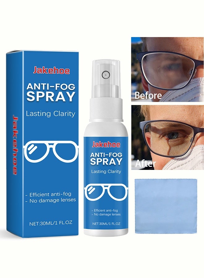 Jakehoe Anti-Fog Spray for Glasses, Long-Lasting Clarity, Lens-Safe Formula, Quick-Dry No Residue, Efficient Anti-Fog for Eyeglasses, Sunglasses & Goggles,Includes Microfiber Cleaning Cloth (100ml) - Image 1