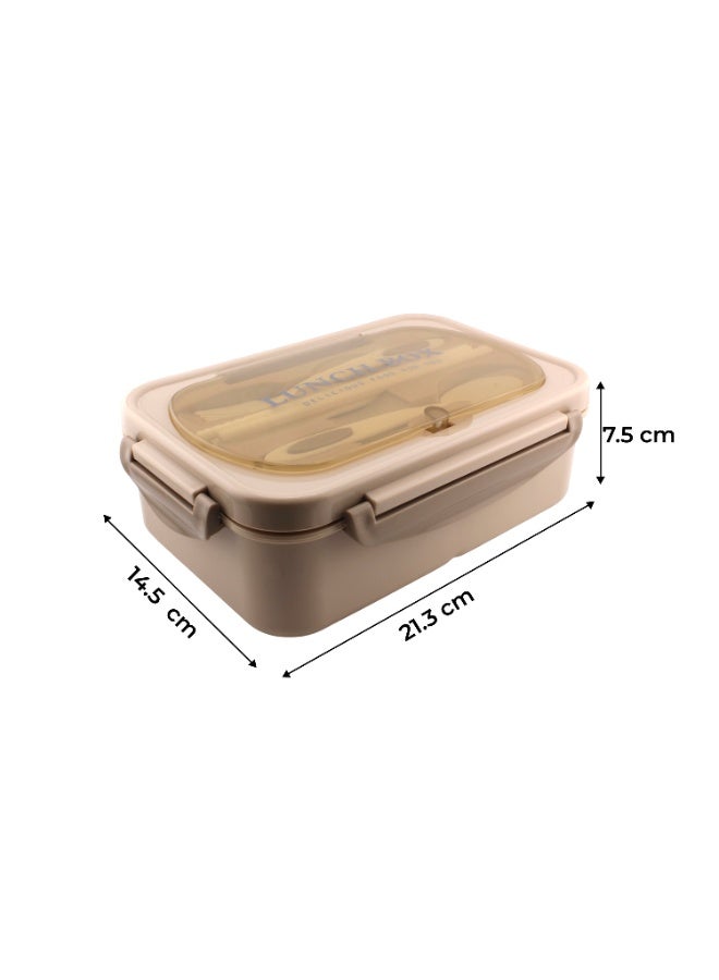 CRAVISTA Bento Lunch Box for Adults and Kids – 1200ML Leakproof 3-Compartment Lunchbox with Spoon & Fork – BPA-Free, Microwave Safe, Durable Food Container (Beige) - Image 5