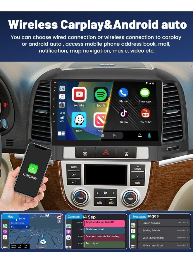 Vierex - Android Car Stereo Screen For Hyundai Santa Fe 2006-2012 With Apple CarPlay Android Auto Wireless 2GB RAM 32GB Memory WiFi Bluetooth HD Camera Included - Image 1