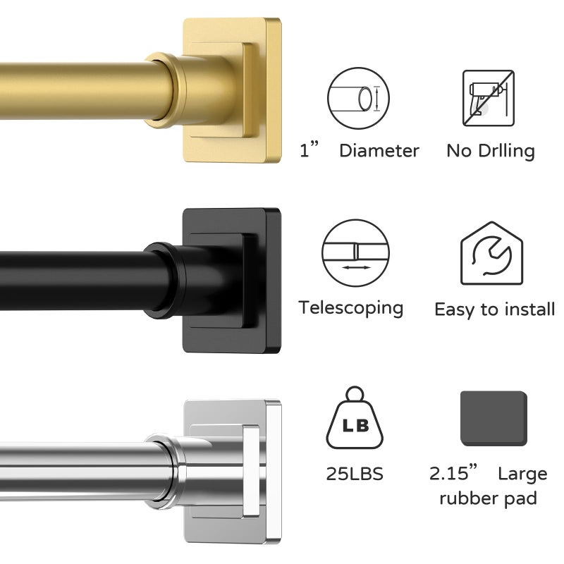 UIOSANRT Stainless Silver Shower Curtain Rod 31-79 Inches Non-Slip Shower Rod Tension Mounted No Drill Shower Curtain Rods Spring Tension Rod Adjustable Tension Curtain Rod for Windows Bathroom - Image 4