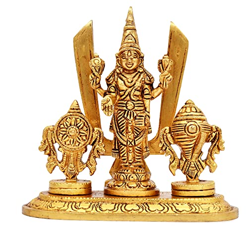 AargKraft™ Brass Shankh Chakra Namah | Shankha Chakra Tilak | Shankha Gada Padma | Padmanabha Swami | Vishnu | for Home & Office - 5.2 x 4.9 inches, 750 Gram - Image 1