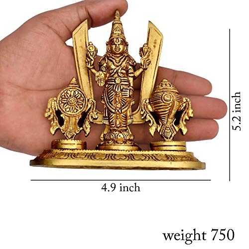 AargKraft™ Brass Shankh Chakra Namah | Shankha Chakra Tilak | Shankha Gada Padma | Padmanabha Swami | Vishnu | for Home & Office - 5.2 x 4.9 inches, 750 Gram - Image 5