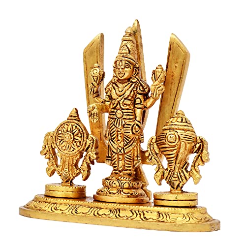 AargKraft™ Brass Shankh Chakra Namah | Shankha Chakra Tilak | Shankha Gada Padma | Padmanabha Swami | Vishnu | for Home & Office - 5.2 x 4.9 inches, 750 Gram - Image 3