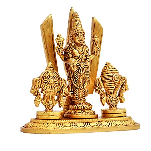 AargKraft™ Brass Shankh Chakra Namah | Shankha Chakra Tilak | Shankha Gada Padma | Padmanabha Swami | Vishnu | for Home & Office - 5.2 x 4.9 inches, 750 Gram - Image 2