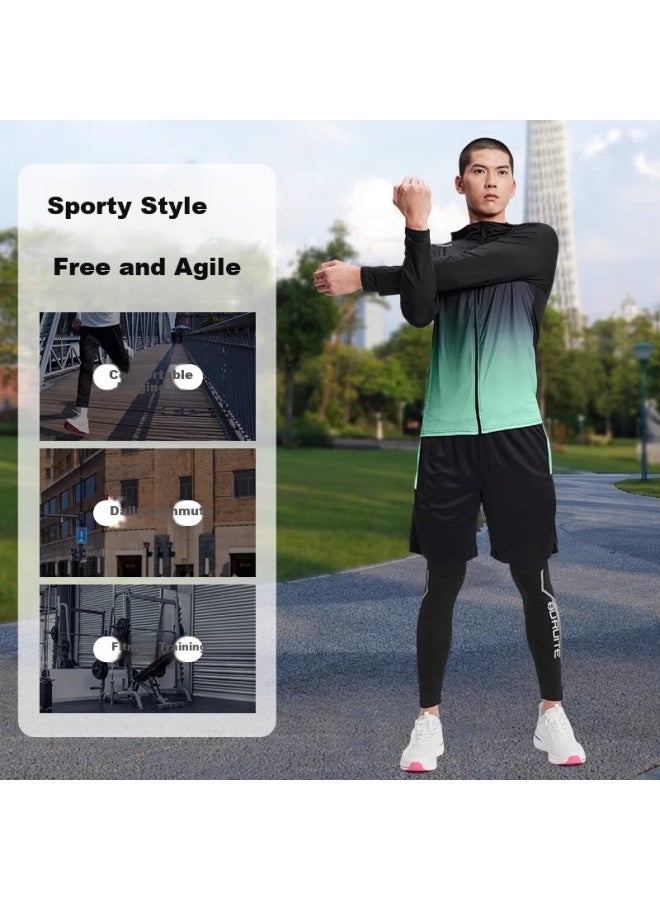 Buruite Men's Running Sports Set, Basketball Badminton Fitness Wear, Quick-dry High-elasticity Training Morning Jogging Suit, Tight-fitting Clothing