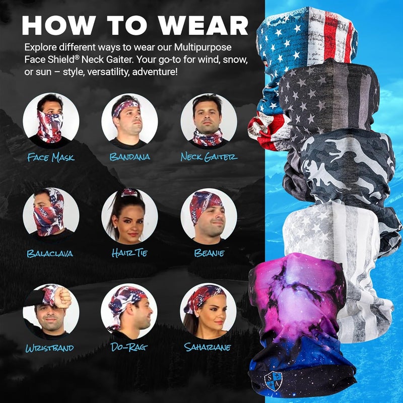 Sa Company 5-Pack UV Face Shield | UV 30+ Multipurpose Neck Gaiter Balaclava for Adults - Image 5