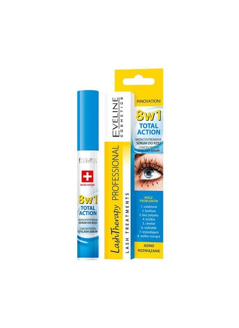 Eveline Cosmetics Multi-purpose Eyelash Serum Total Action 8 in 1, 0.33 Fluid Ounce
