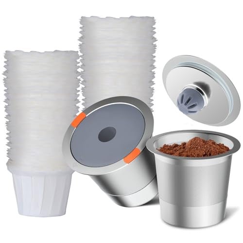 NOALTO Reusable k Cup Coffee Filters,Universal stainless steel Refillable k Cups Filter Use for K 2.0 and 1.0 Coffee Makers-brewers (2packs+100 counts) - Image 1