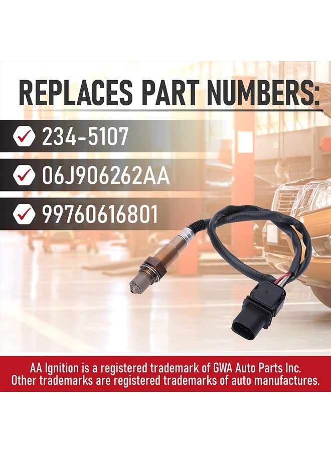 AA Ignition - Replacement Oxygen Sensor - Replaces 234-5107, 06J906262AA, 99760616801 - O2 Sensor Compatible with Audi, Porsche and Volkswagen Vehicles - A3 Quattro, TT, 911 Carrera, CC, Eos, Golf - 2006-2017 - Image 1