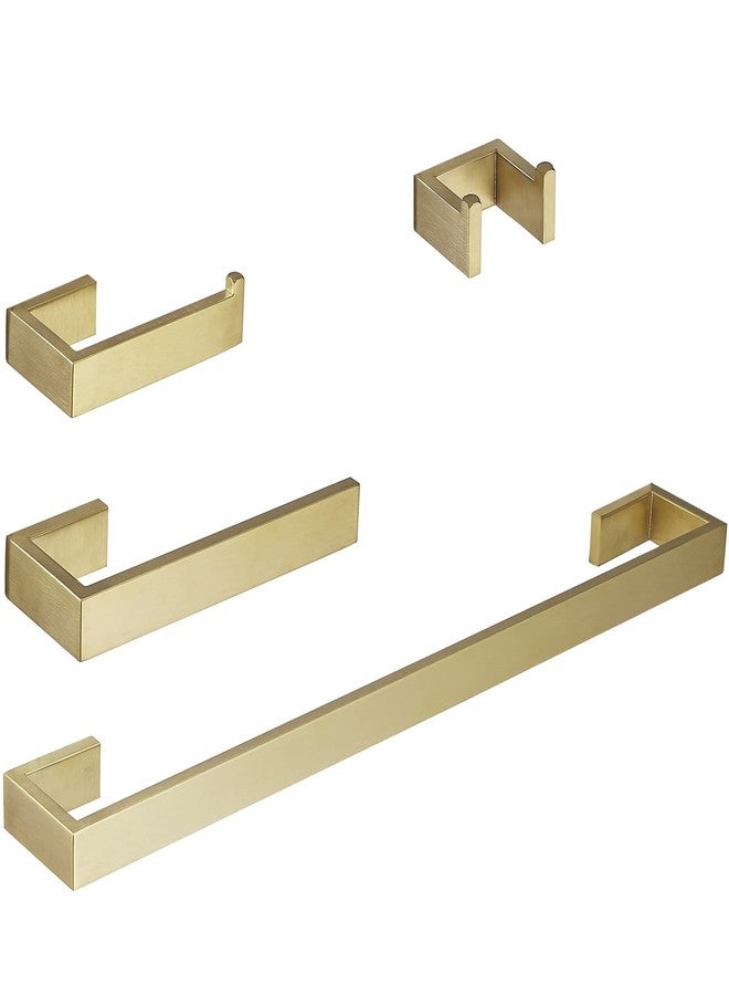 BWE 4 Pieces Brushed Gold Bathroom Hardeware Set SUS304 Stainless Steel Include 23.6" Towel Bar,Hand Towel Holder,Toilet Paper Holder and Robe Hook Square Accessories Towel Rack Set Wall Mounted - Image 1