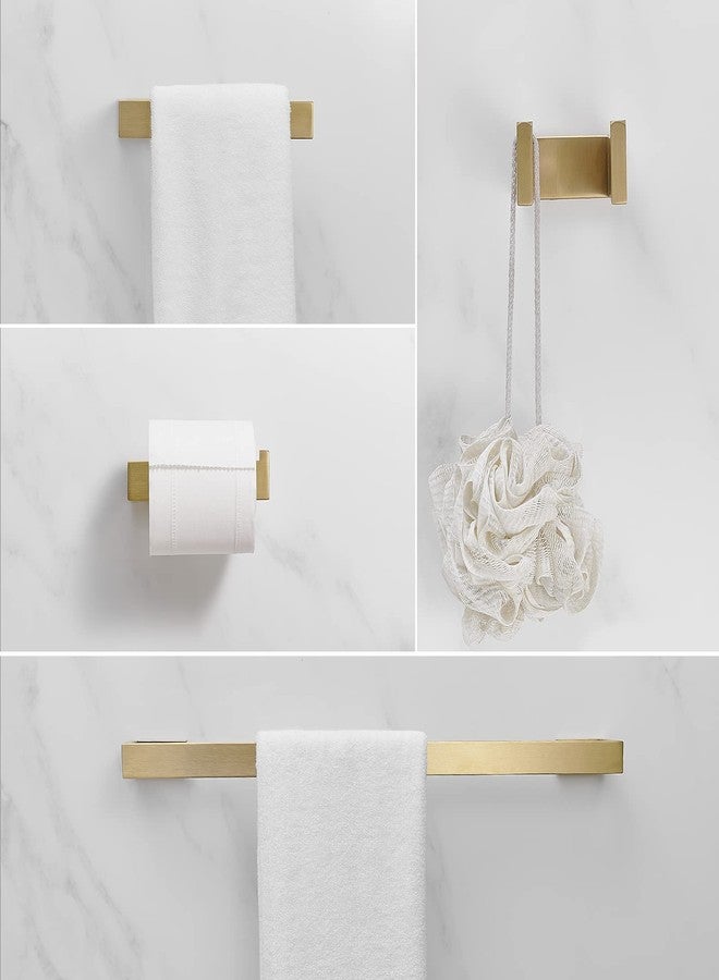 BWE 4 Pieces Brushed Gold Bathroom Hardeware Set SUS304 Stainless Steel Include 23.6" Towel Bar,Hand Towel Holder,Toilet Paper Holder and Robe Hook Square Accessories Towel Rack Set Wall Mounted - Image 2