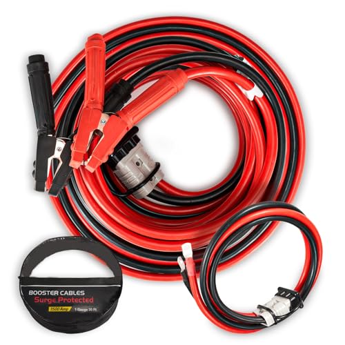 FIERYRED 1 Gauge 30 FT Quick Connect Jumper Cables 1500A Heavy Duty Booster Cables with Travel Bag Battery Jumper Cable for Truck Diesel Trucks SUV and Car