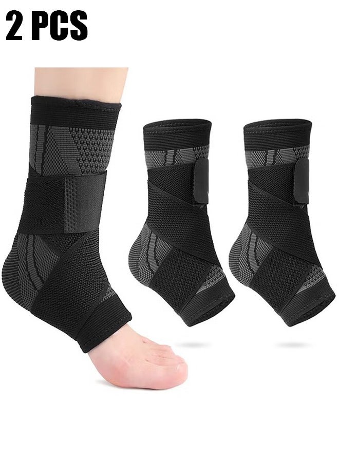 HY 2 Pack Adjustable Ankle Brace Compression Sleeve, Arch Support & Foot Stabilizer, Elastic Wrap for Plantar Fasciitis, Achilles Tendonitis Recovery, Sports Bandage Socks for Men & Women  - Image 1