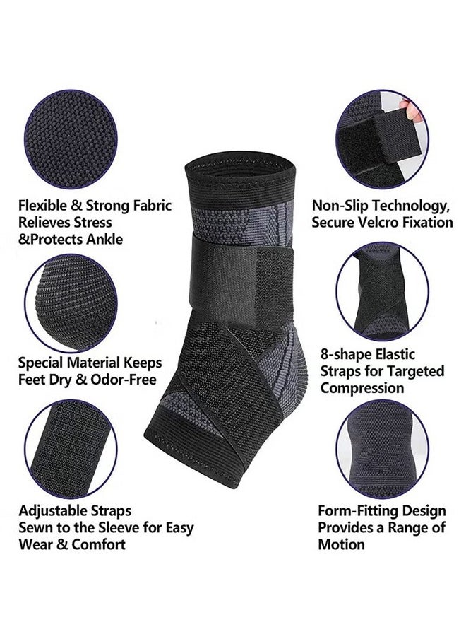 HY 2 Pack Adjustable Ankle Brace Compression Sleeve, Arch Support & Foot Stabilizer, Elastic Wrap for Plantar Fasciitis, Achilles Tendonitis Recovery, Sports Bandage Socks for Men & Women  - Image 3