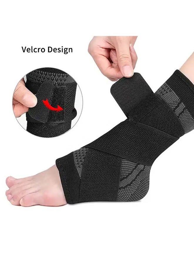 2 Pack Adjustable Ankle Brace Compression Sleeve, Arch Support & Foot Stabilizer, Elastic Wrap for Plantar Fasciitis, Achilles Tendonitis Recovery, Sports Bandage Socks for Men & Women