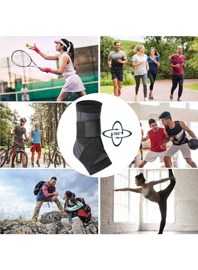 2 Pack Adjustable Ankle Brace Compression Sleeve, Arch Support & Foot Stabilizer, Elastic Wrap for Plantar Fasciitis, Achilles Tendonitis Recovery, Sports Bandage Socks for Men & Women
