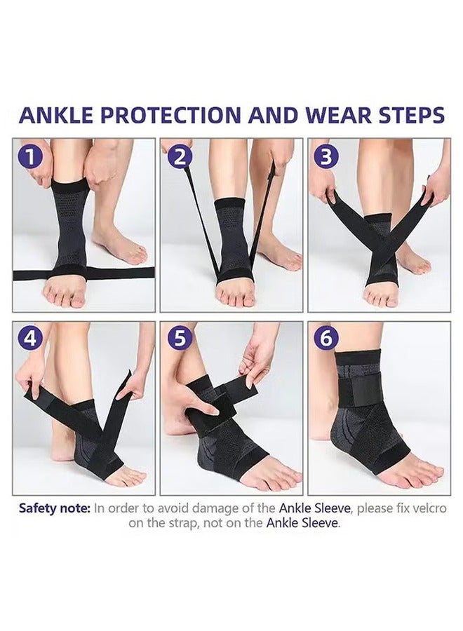 2 Pack Adjustable Ankle Brace Compression Sleeve, Arch Support & Foot Stabilizer, Elastic Wrap for Plantar Fasciitis, Achilles Tendonitis Recovery, Sports Bandage Socks for Men & Women
