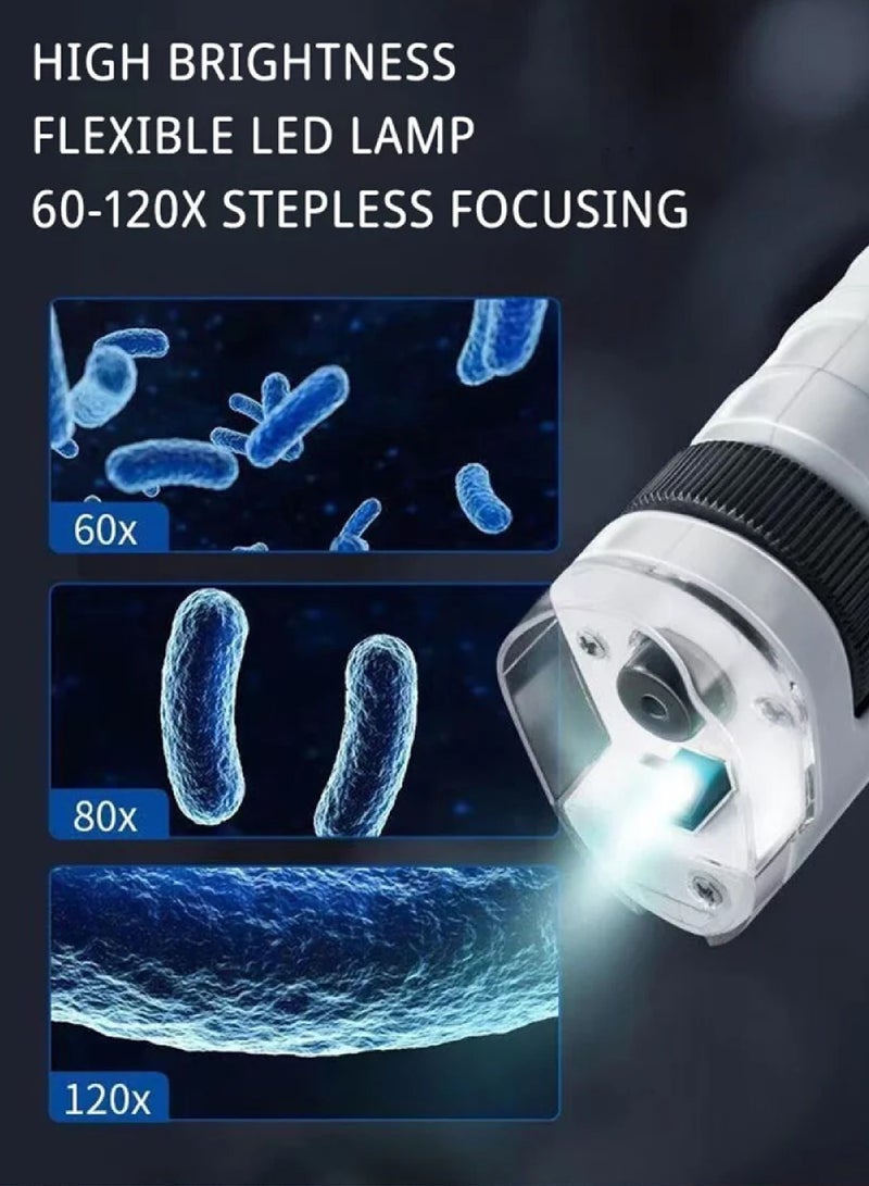 Pocket Microscope Kit 60 To120x Portable Laboratory Microscope With LED Light For Kids Science Experiment Utensils - Image 2