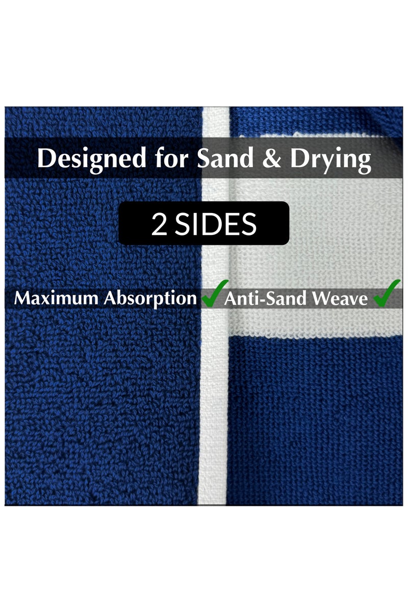 Fabienne 2-Pc Oversized Premium Beach Towels 90x180 cm Luxury Pool Towel Cabana Stripe Oversized Bath Sheet Spa Towel Sand Resistant 5-Star Hotel Quality Towel Blue - Image 4