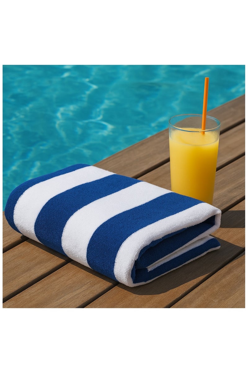 Fabienne 2-Pc Oversized Premium Beach Towels 90x180 cm Luxury Pool Towel Cabana Stripe Oversized Bath Sheet Spa Towel Sand Resistant 5-Star Hotel Quality Towel Blue - Image 5