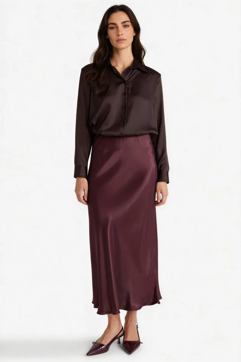 ديفاكتو Oversize Shirt Collar Satin Long Sleeve Shirt