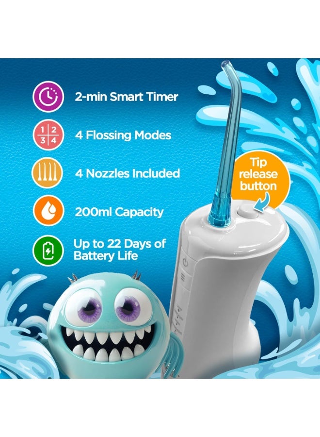 GuruNanda Kids Water Dental Flosser with 4 Modes, 4 Nozzles & Smart Timer, Ages 6+, Monster Frens Theme - Image 3