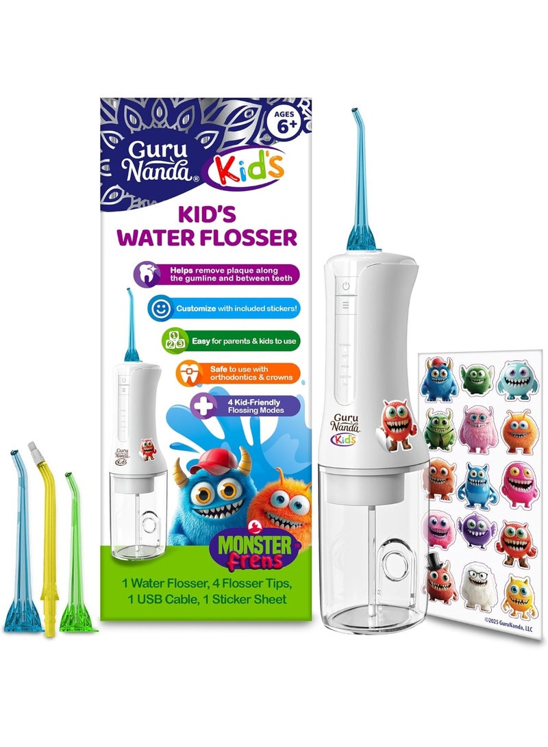 GuruNanda Kids Water Dental Flosser with 4 Modes, 4 Nozzles & Smart Timer, Ages 6+, Monster Frens Theme - Image 1