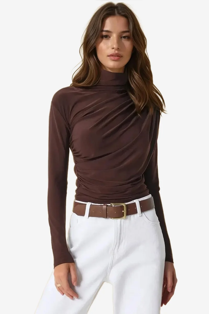 Hiccup High Collar Drape Detail Blouse