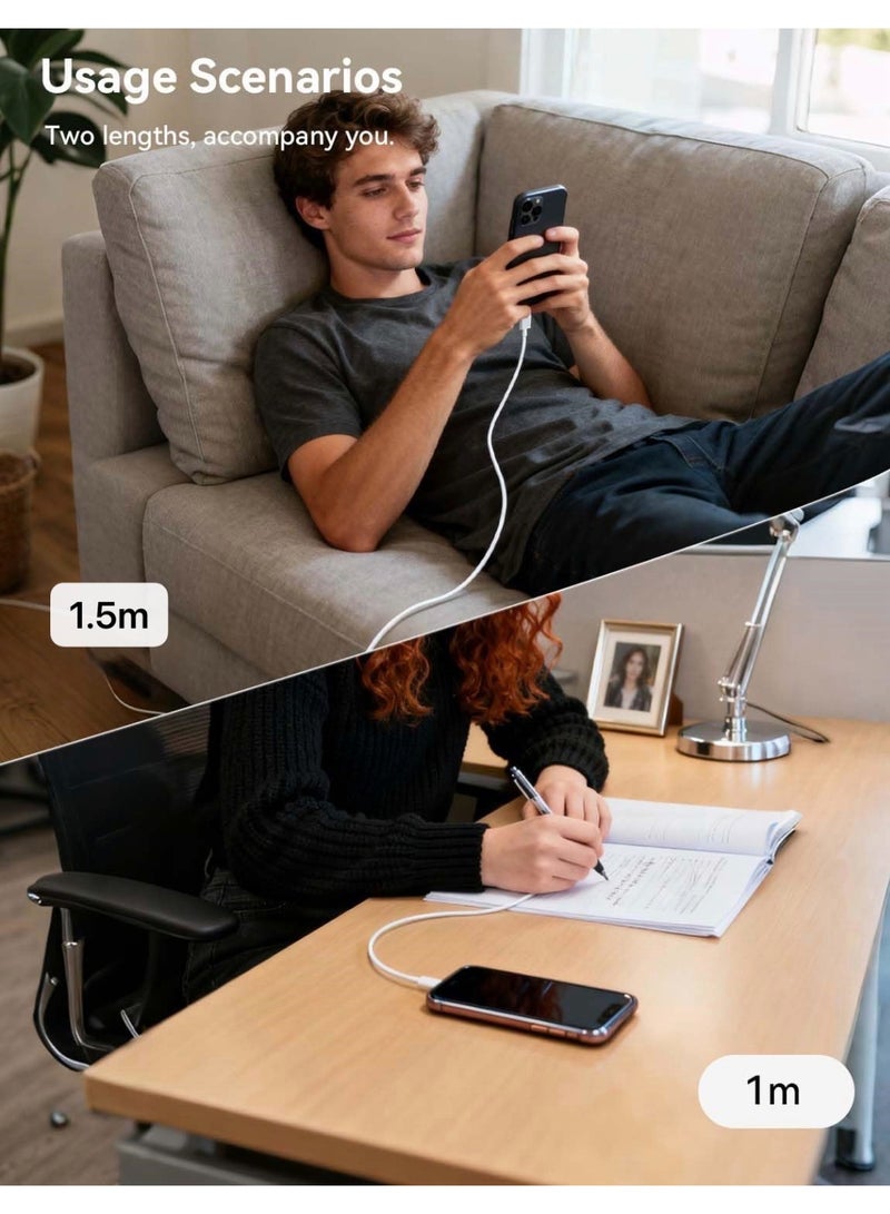 حقل كابلان من USB-C إلى Lightning - 1.5 متر + 1 متر، باللون الأبيض - Image 5