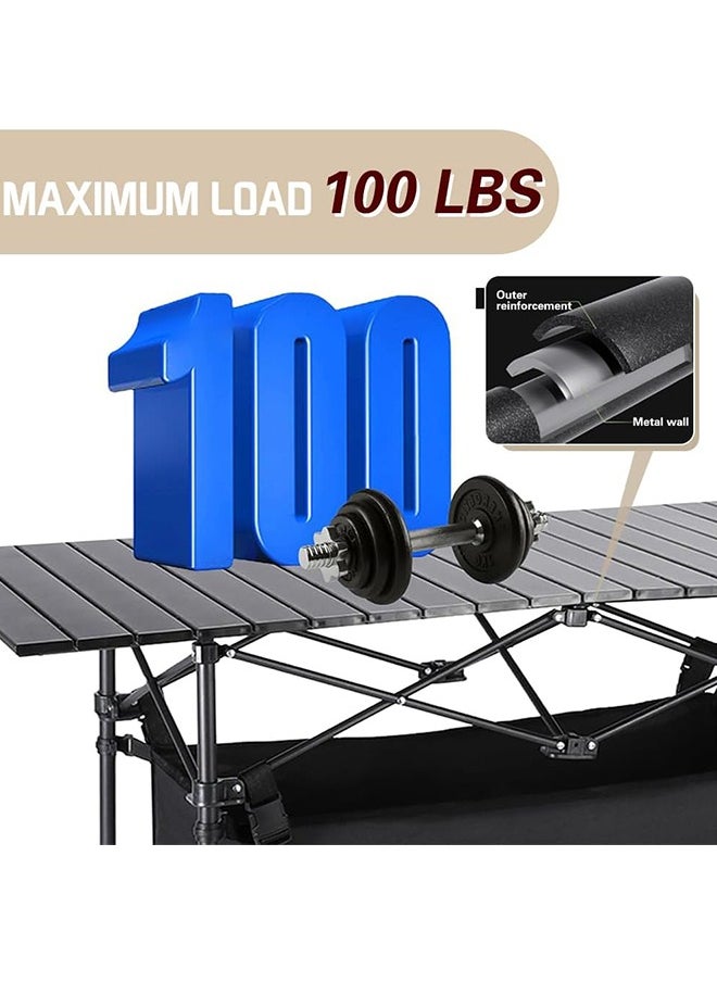 DMG TECH - Camping Table,Folding Camping Table, Adjustable Height,Portable Aluminum Hexagonal Legs,Folding Outdoor Table with Storage Bag - Image 1