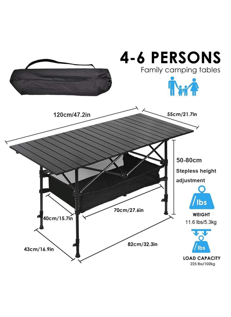 DMG TECH - Camping Table,Folding Camping Table, Adjustable Height,Portable Aluminum Hexagonal Legs,Folding Outdoor Table with Storage Bag - Image 1
