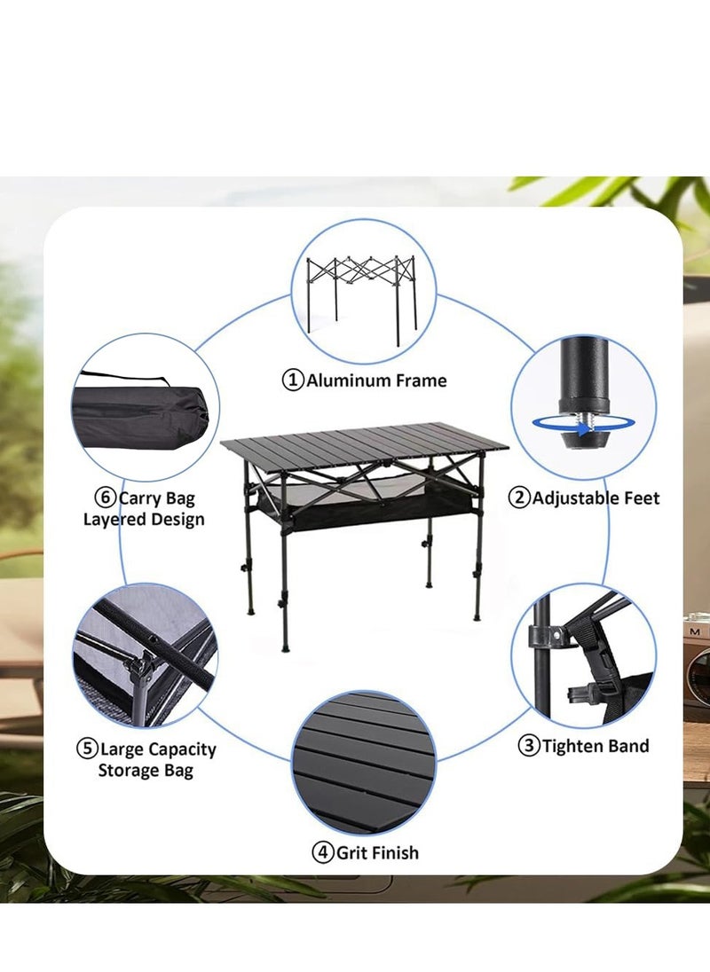 DMG TECH - Camping Table,Folding Camping Table, Adjustable Height,Portable Aluminum Hexagonal Legs,Folding Outdoor Table with Storage Bag - Image 1
