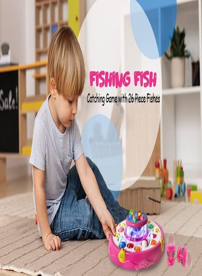 Goyal's Fish-Catching Board Game with 26 Pieces Fishes, 2 Rotary Ponds and 4 Pods with Music & Light Function (Pink) - Image 4