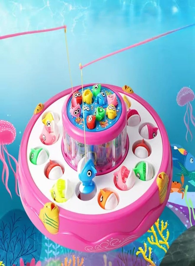 Goyal's Fish-Catching Board Game with 26 Pieces Fishes, 2 Rotary Ponds and 4 Pods with Music & Light Function (Pink) - Image 2