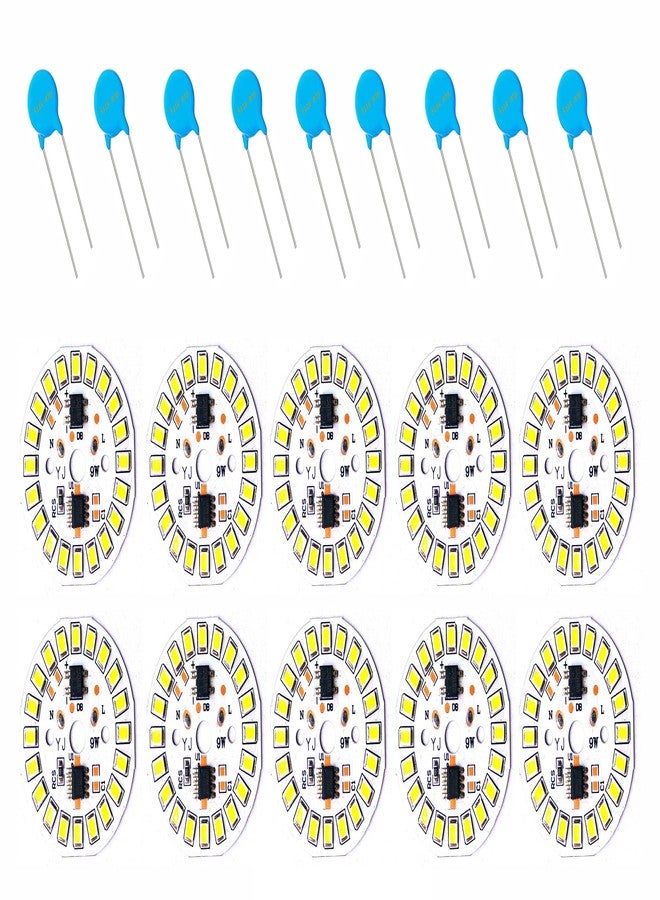 Wizzo 10 Pieces 9W DOB PCB Direct On Board LED Lights Raw Material Electronic Kit | 20 SMD On Board | Cool White + 10 Pieces 07D511K MOV (Pack of 20) - Image 1