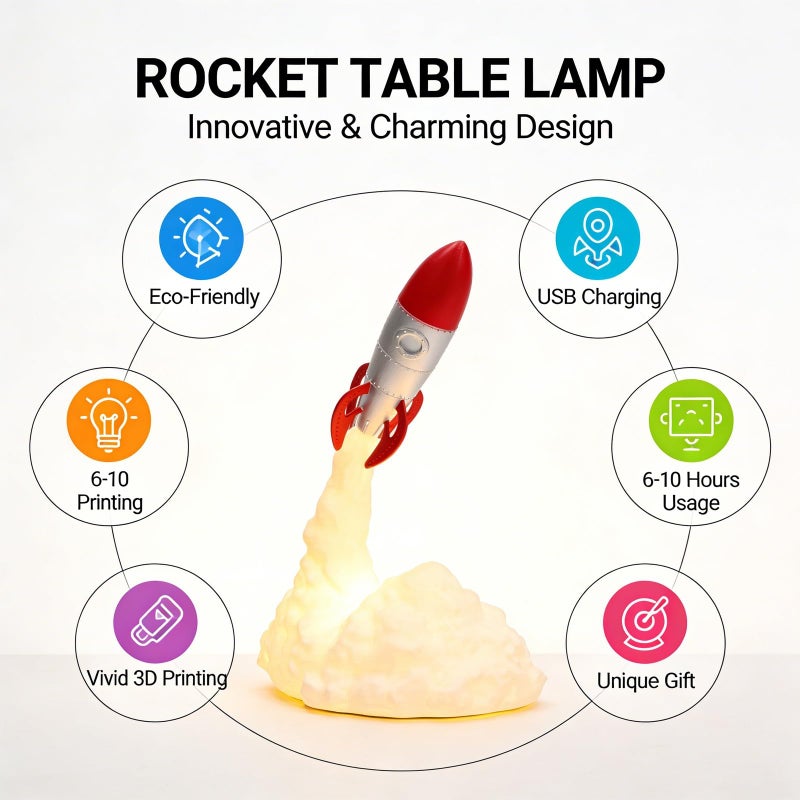 3D Printing Rocket Lamp USB Charging LED Night Light Table Decor Eco Friendly PLA Material - Image 5